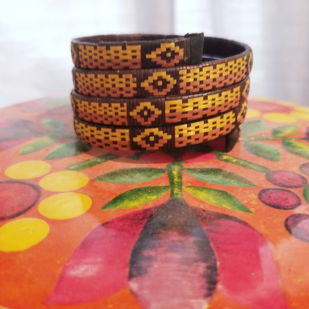 Boho Coil Bracelet Woven Tribal Design   Bracelet
